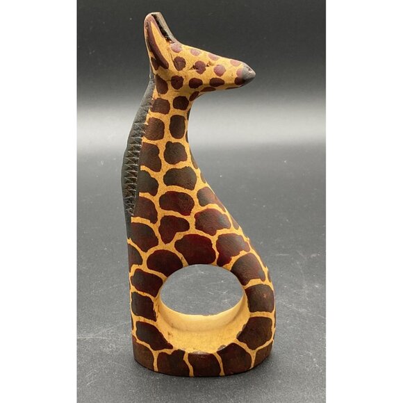 Hand-Carved Wooden Giraffe Figurine With Cutout Design 6" Tall Brown & Tan - Picture 1 of 6